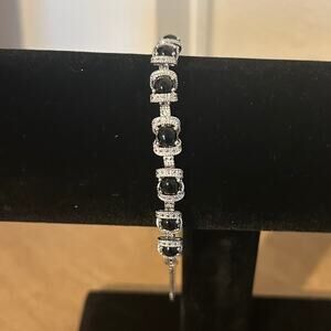 Black stone 925 Sterling silver bracelet adjustable whimsygoth Aethereal Fairy